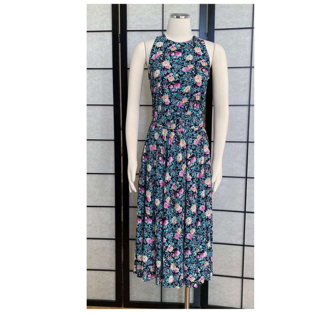 E D Michaels Floral Sleeveless Midi Dress - Size 5 - 6 Vintage Preowned